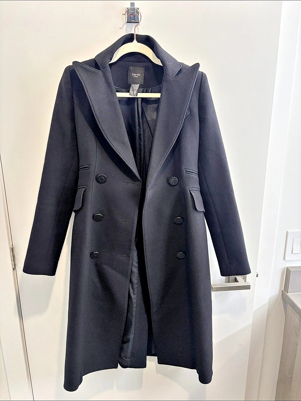 Smythe Wool Double-Breasted Long Coat Women's Black Size 2